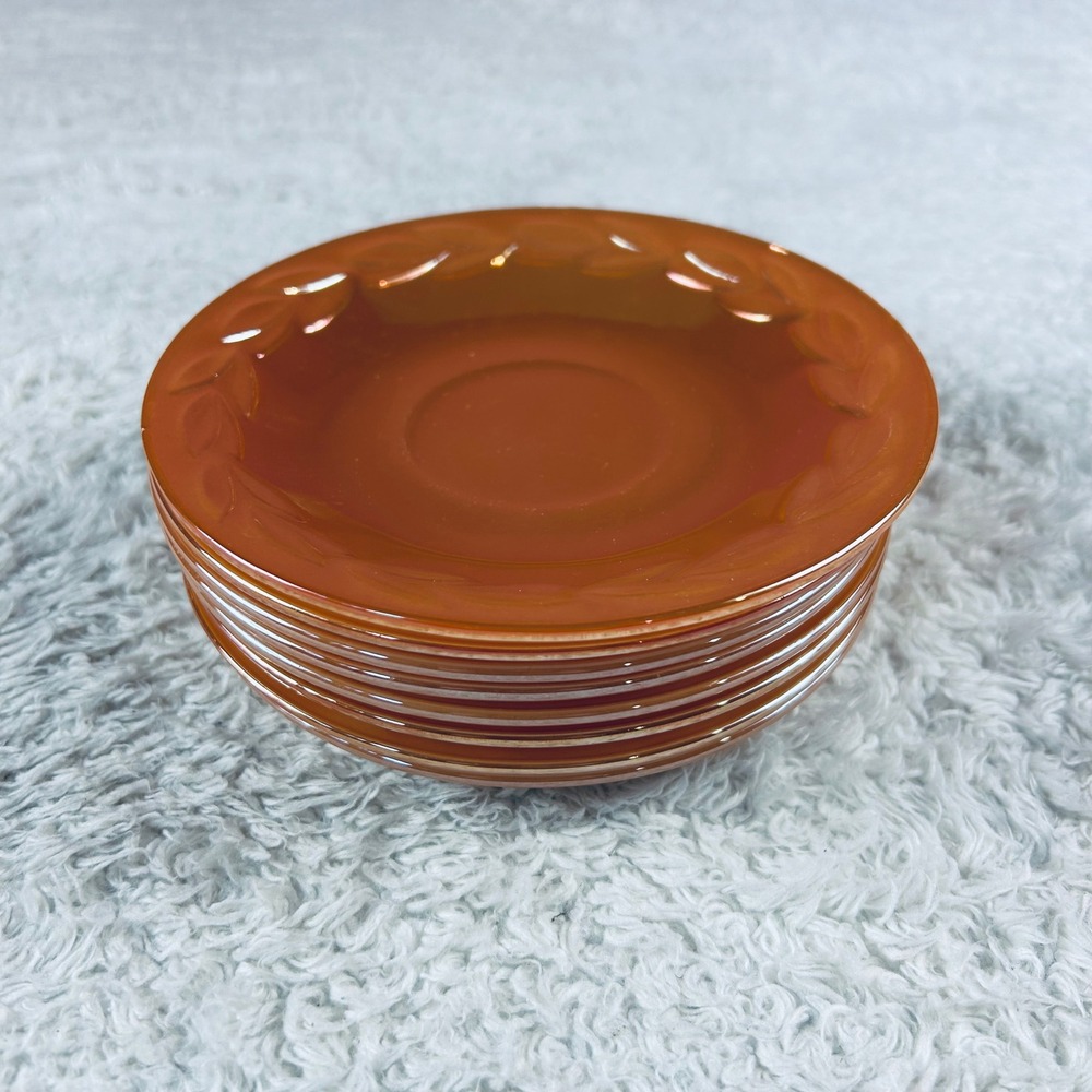 Fire-King Peach Luster Laurel Leaf Saucers plates 5.75 in Set of 8
